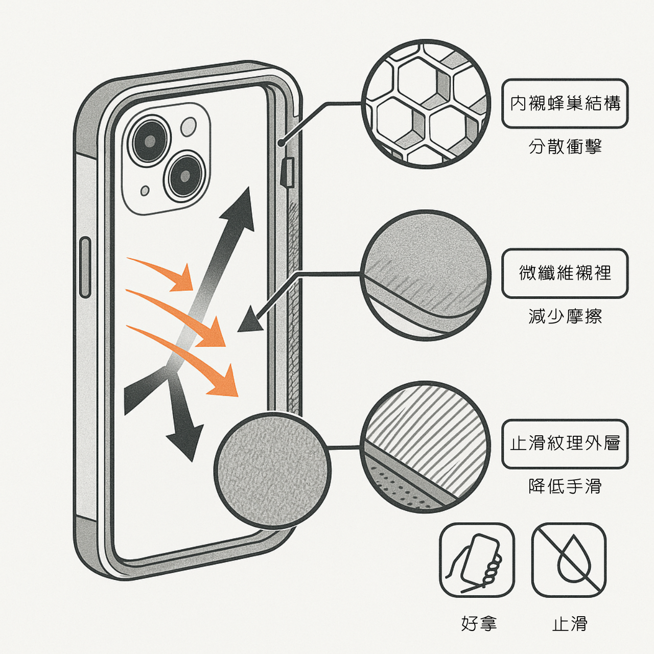 手機防摔仰賴結構設計:內襯設計可減緩衝擊