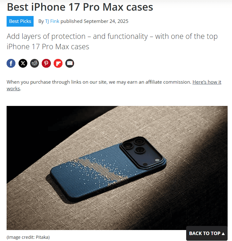PITAKA 被推薦為 Best iPhone 17 Pro Max cases