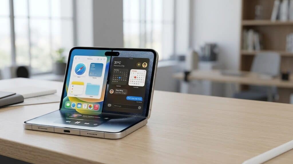 iPhone 18 摺疊機概念圖（僅供參考，實際產品待 Apple 官方發佈） / 圖片來源：Gemini